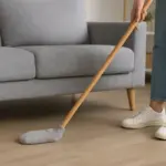 Ramazzare sotto i mobili senza sforzo: il trucco del calzino sulla scopa