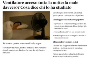 Ventilatore acceso tutta la notte: fa male davvero? Cosa dice chi lo ha studiato