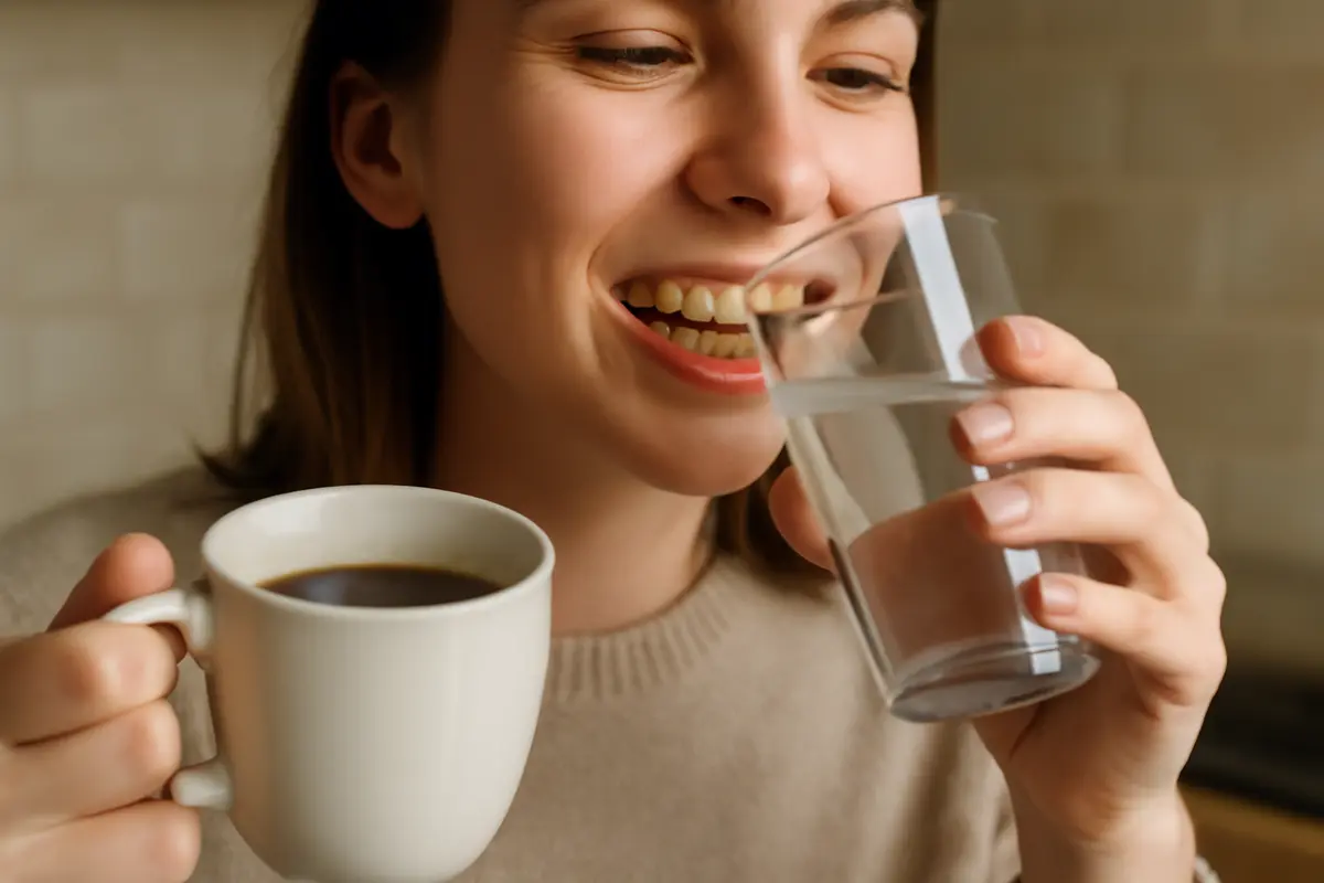 Denti gialli da caffè: il risciacquo naturale che attenua le macchie in superficie