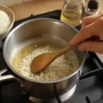Risotto incollato al fondo della pentola: il gesto iniziale che lo previene