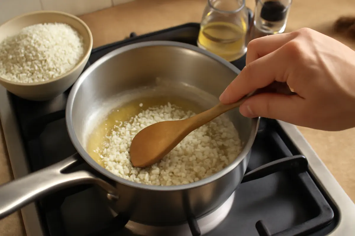 Risotto incollato al fondo della pentola: il gesto iniziale che lo previene