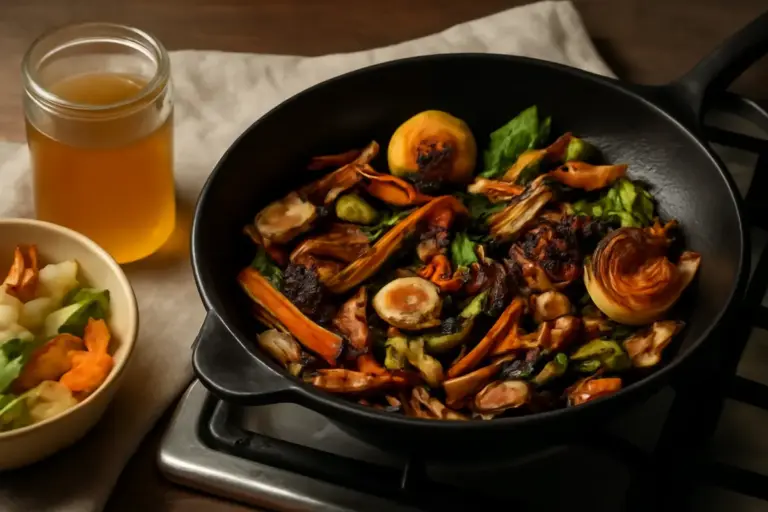 Brodo di verdure da scarti: la tostatura in padella che cambia il sapore